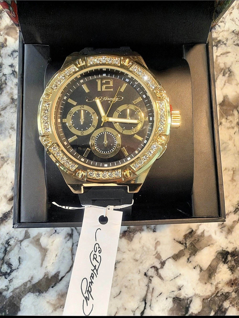 Ed Hardy Gold-Tone Watch Black Dial NWT